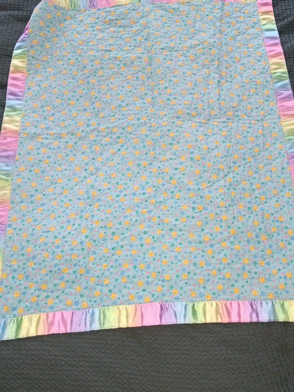 Handmade Care Bears Rainbow Clouds Baby Quilt - Multicolor